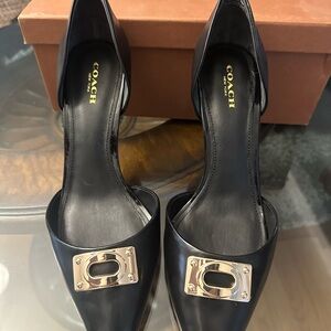Coach Black Heels with Gold Detail